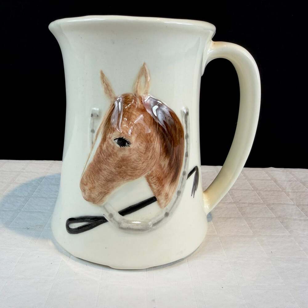 Ceramic Vintage Horse Head & Horseshoe Decor Coffee Mug 5.25 in